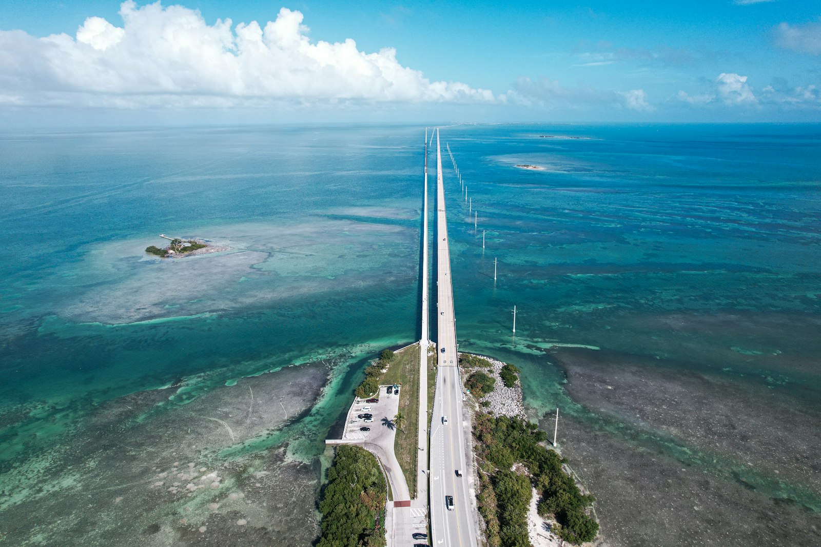 The Overseas Highway running out over the ocean through the Florida Keys