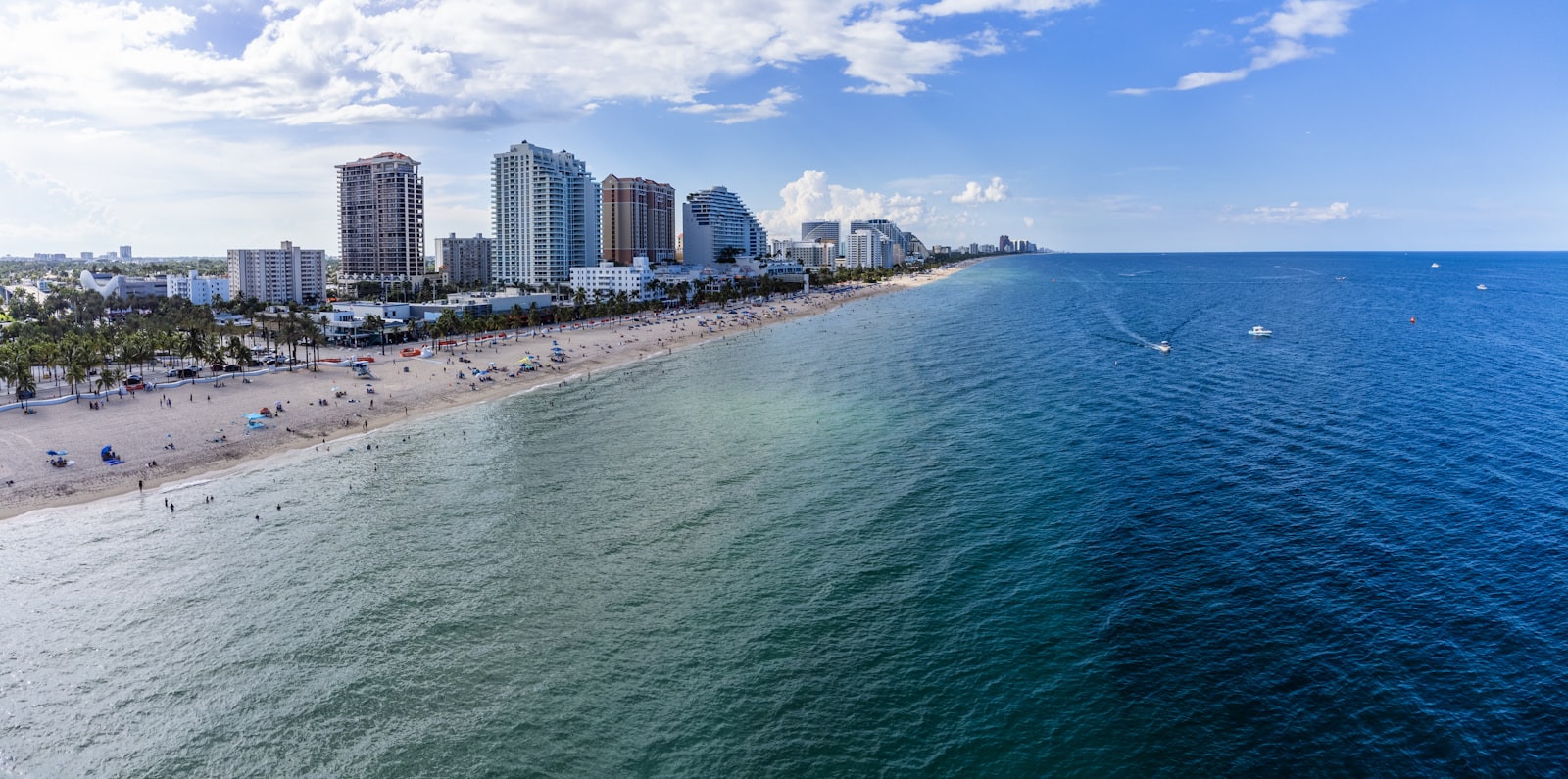 Fort Lauderdale beach with the city skyline behind it