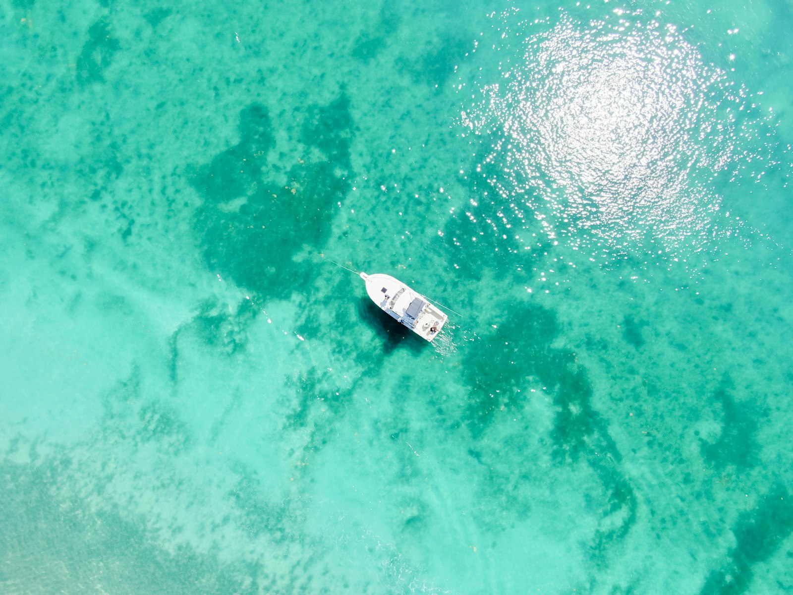 A boat on the turquoise flats off Islamorada