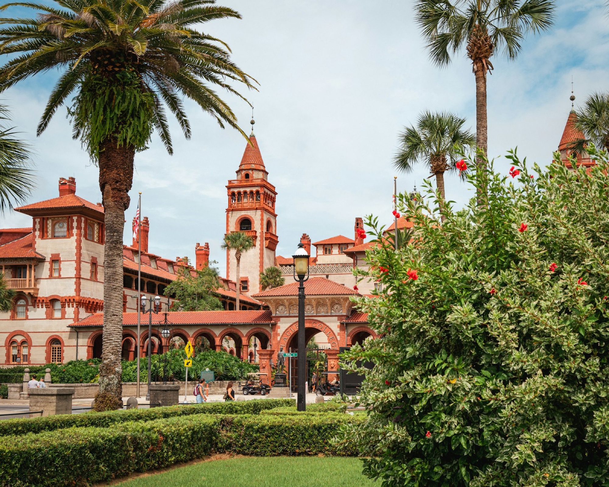 Flagler College's clock tower and grounds in St. Augustine