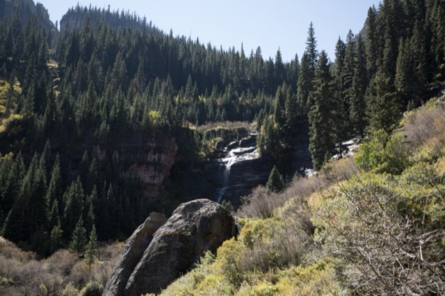 Bear Creek Falls cascading through the forest at the head of the Bear Creek trail