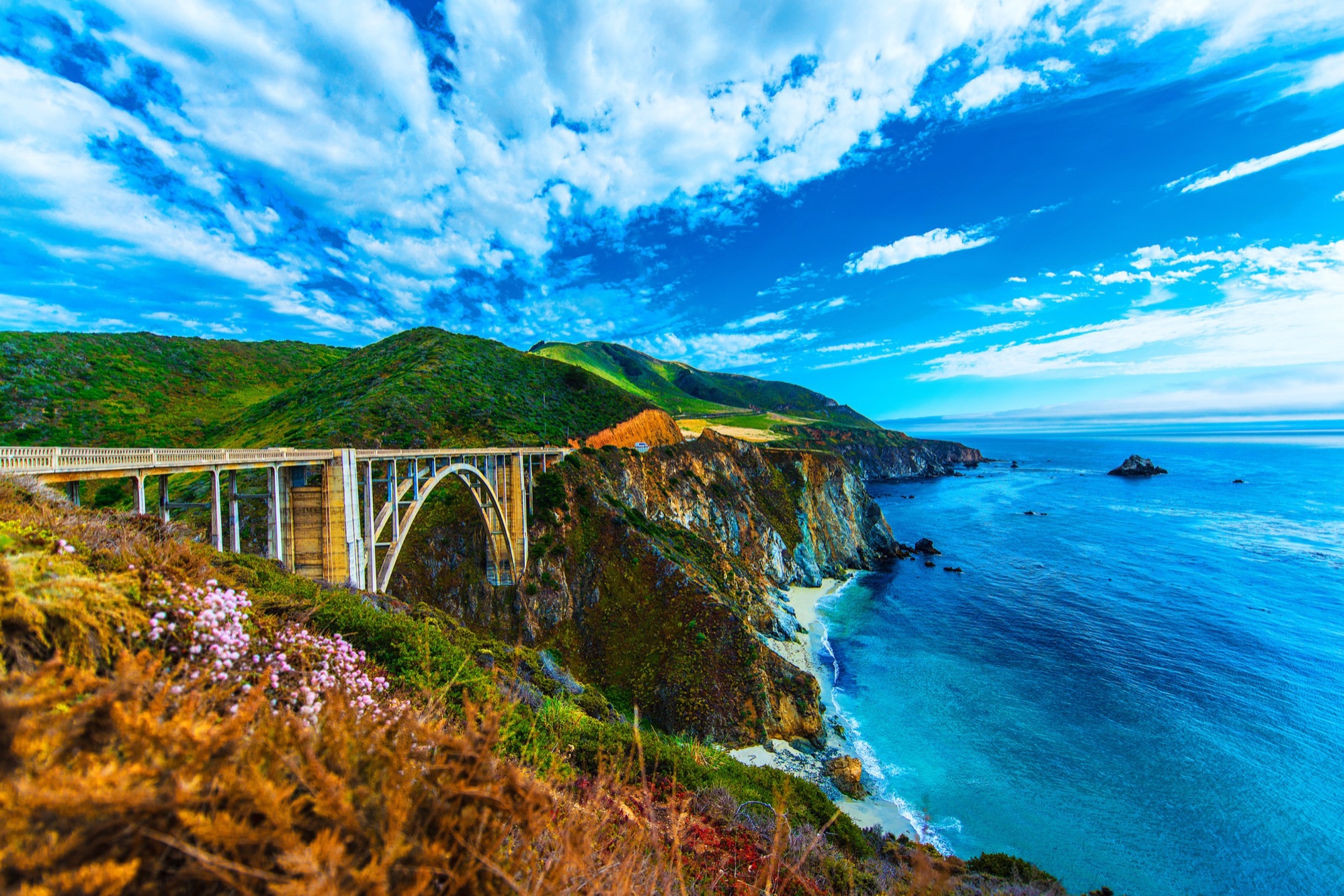 The Bixby Creek Bridge spanning its coastal canyon on Highway 1 above the Pacific