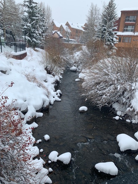 The Blue River running through snowy Breckenridge