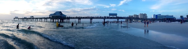 Pier 60 extending over the Gulf at Clearwater Beach in early-evening light