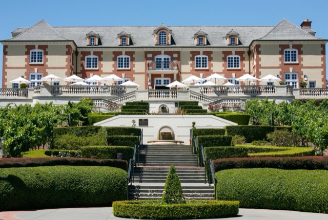 The Champagne-maison-style chateau of Domaine Carneros above its terraced gardens and vineyards