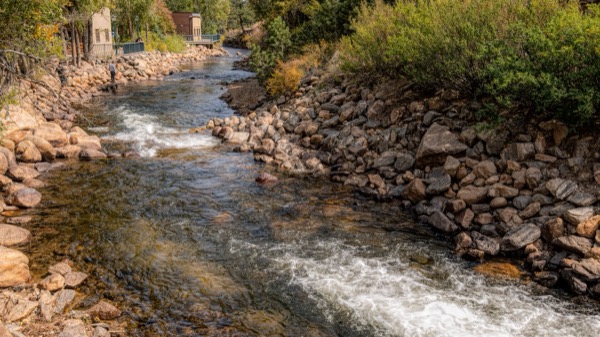 The Big Thompson River running through downtown Estes Park