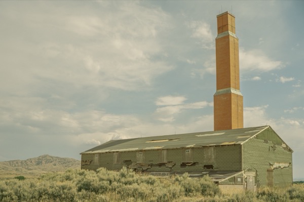 The preserved hospital chimney and barrack at the Heart Mountain WWII confinement site near Cody