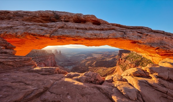Mesa Arch glowing at sunrise on the Island in the Sky, Canyonlands