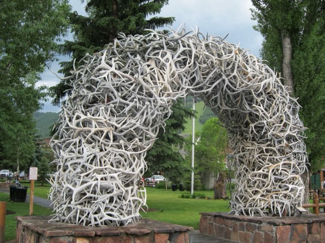 One of the famous elk-antler arches at the entrance to Jackson's Town Square