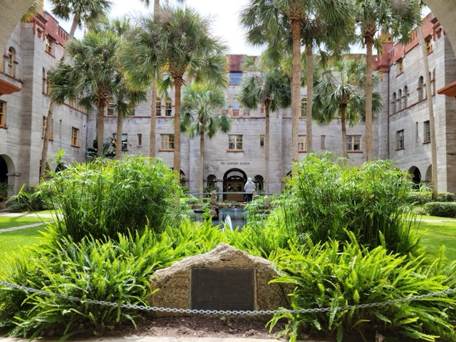 The palm-lined Spanish Renaissance courtyard of the Lightner Museum in St. Augustine