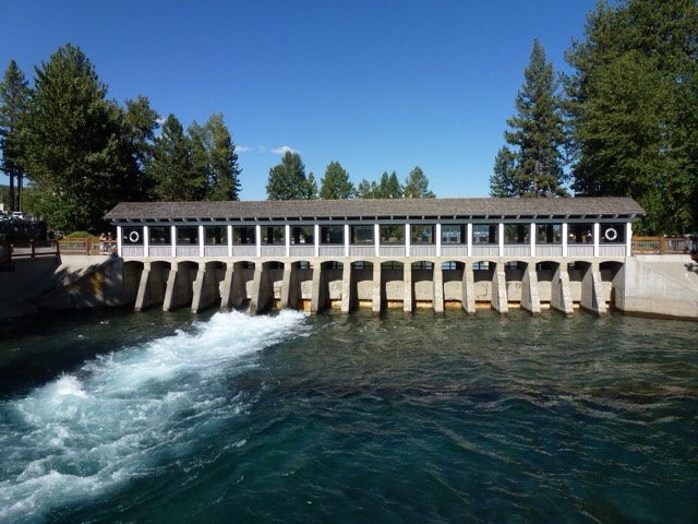 The Lake Tahoe Dam at Tahoe City, controlling the lake's only outlet into the Truckee River.