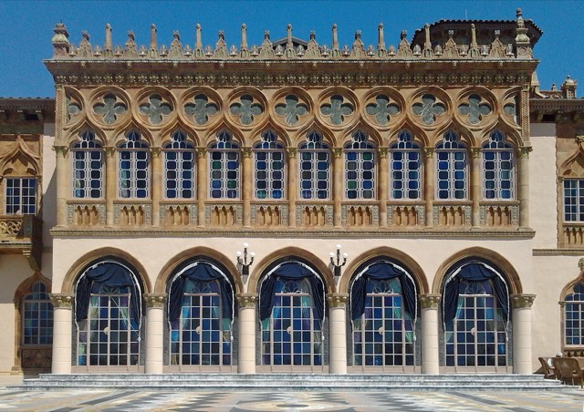 The ornate Venetian Gothic bayfront facade of Ca' d'Zan at The Ringling in Sarasota