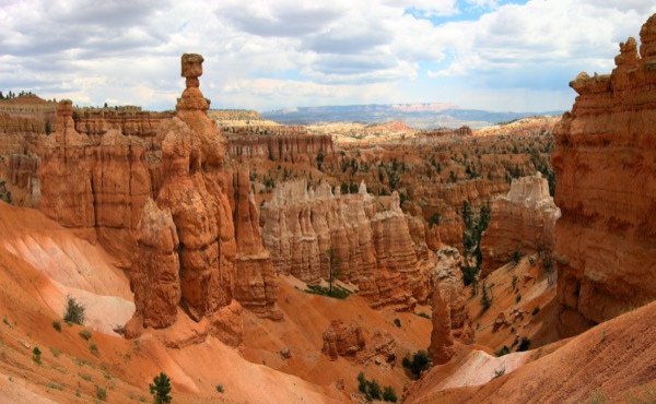 The balanced-rock hoodoo known as Thor's Hammer under a cumulus sky