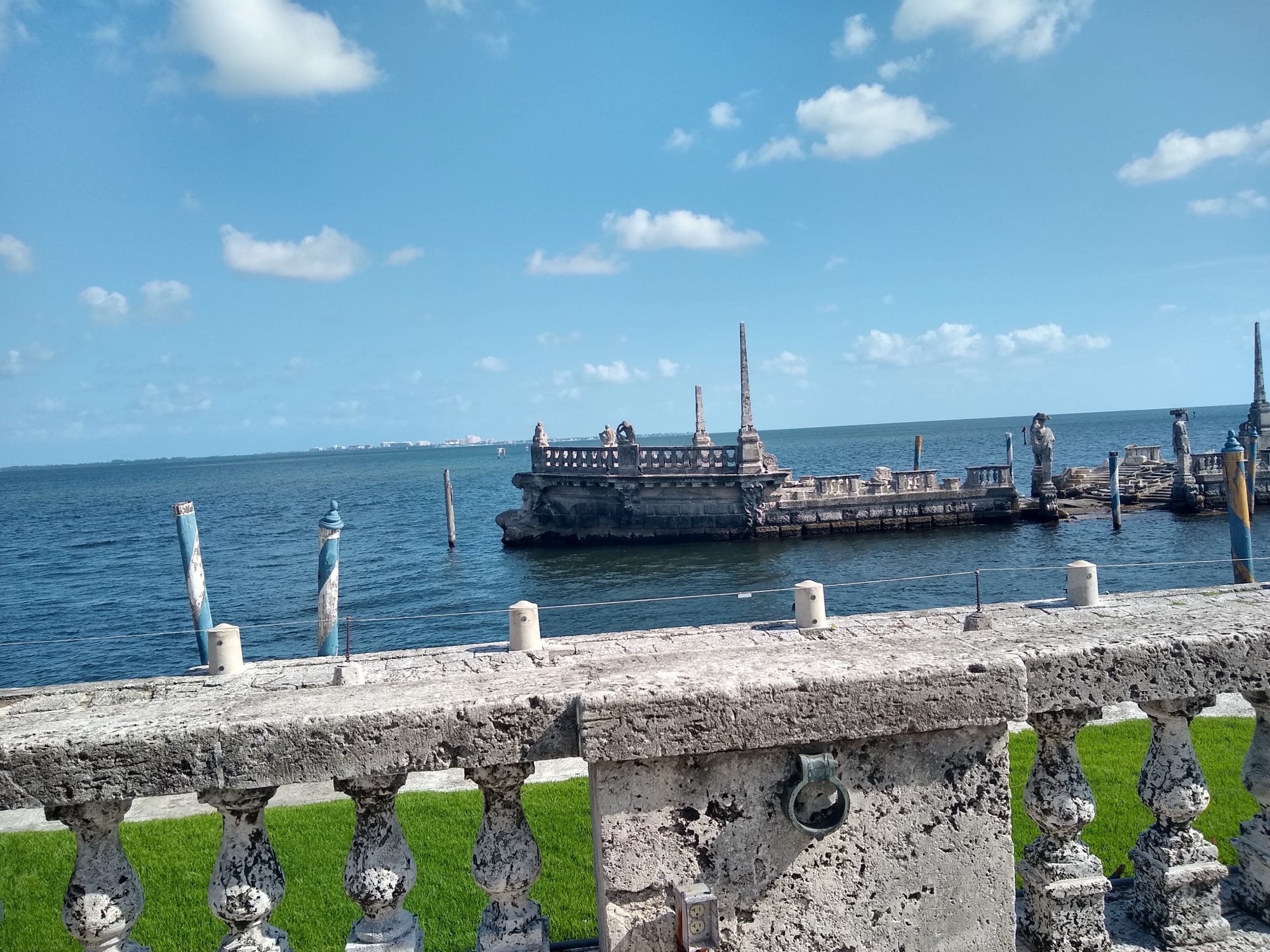 The carved stone Barge breakwater in Biscayne Bay off the terrace of Vizcaya Museum and Gardens in Miami
