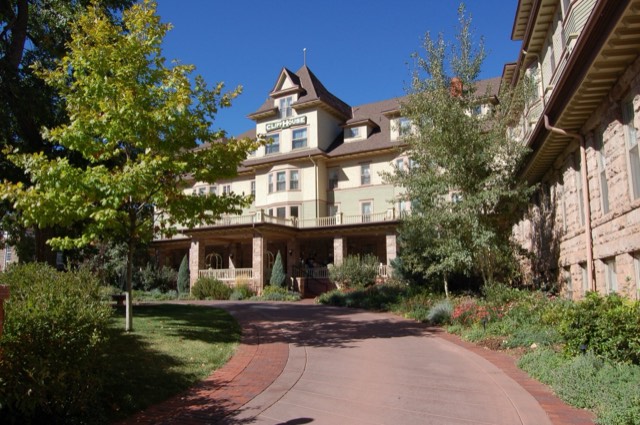 The Victorian Cliff House at Pikes Peak hotel in Manitou Springs on a sunny day
