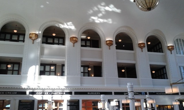 The Crawford Hotel's arched guest-room windows above the Great Hall inside Denver Union Station