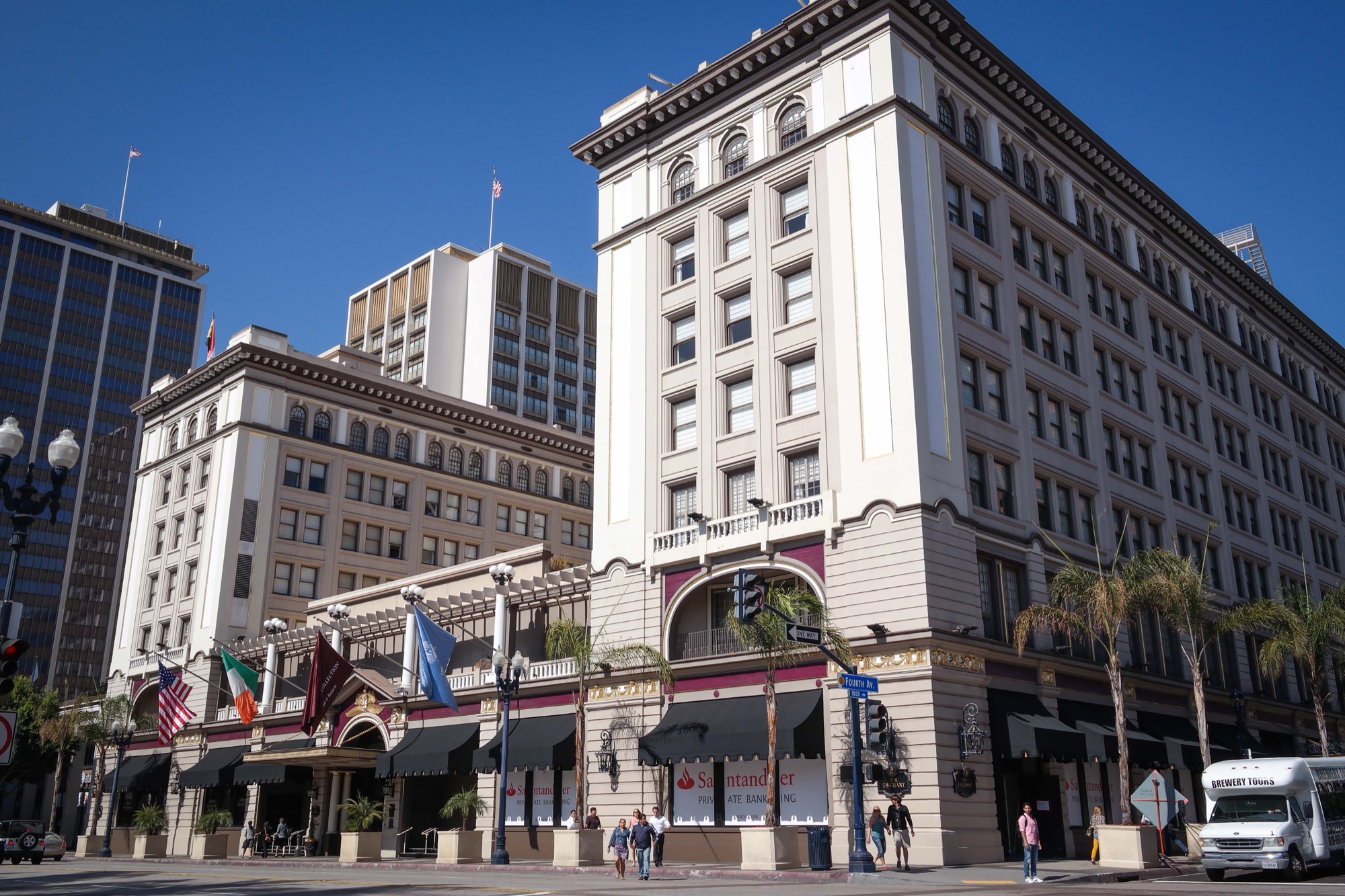 The 1910 US Grant Hotel on its Broadway corner in downtown San Diego